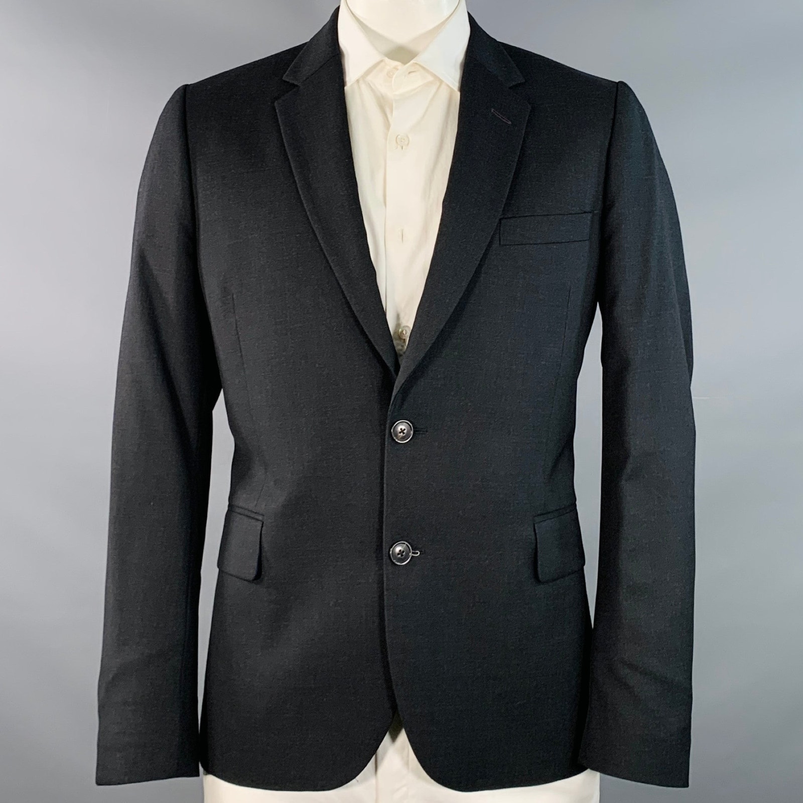 Paul Smith Size 44 Regular Soho Black Twill Wool Notch Lapel Sport Coat